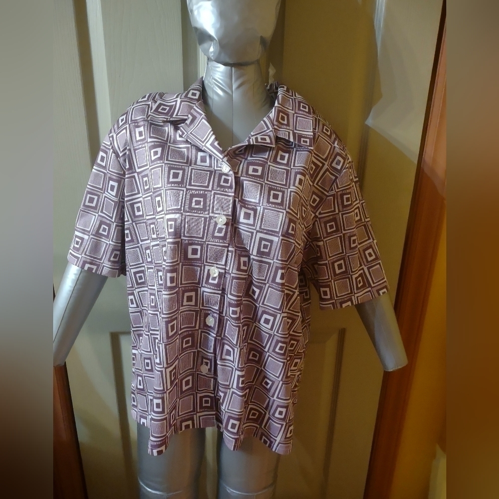 Blair Women's Top Button up Short Sleeve Shirt Blouse Size Large